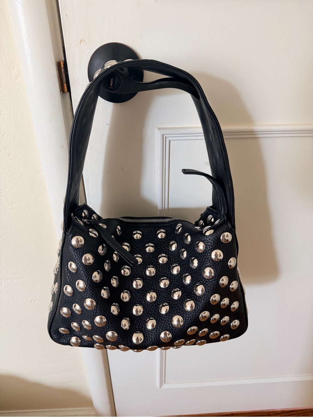 KHAITE Black Studded Elena Bag in Pebbled Leather